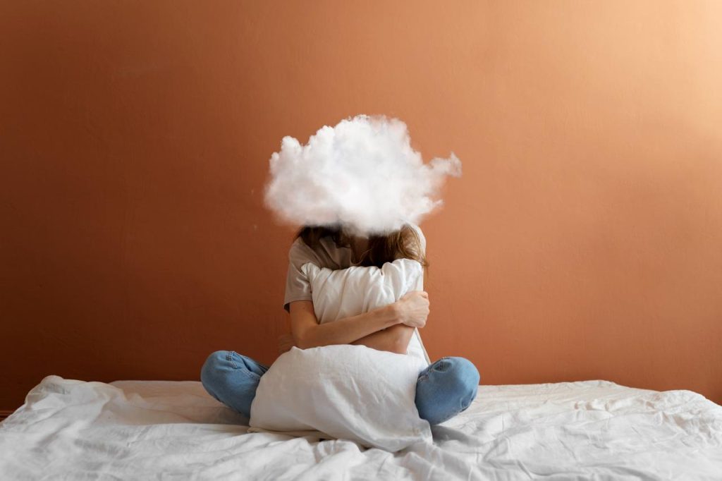 Ilustración de una nube sobre la cabeza representando la ansiedad ante el examen de oposición